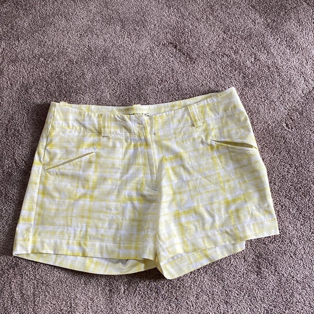 Nike Golf Dri-Fit Plaid Performance Shorts Yellow White SIZE 14